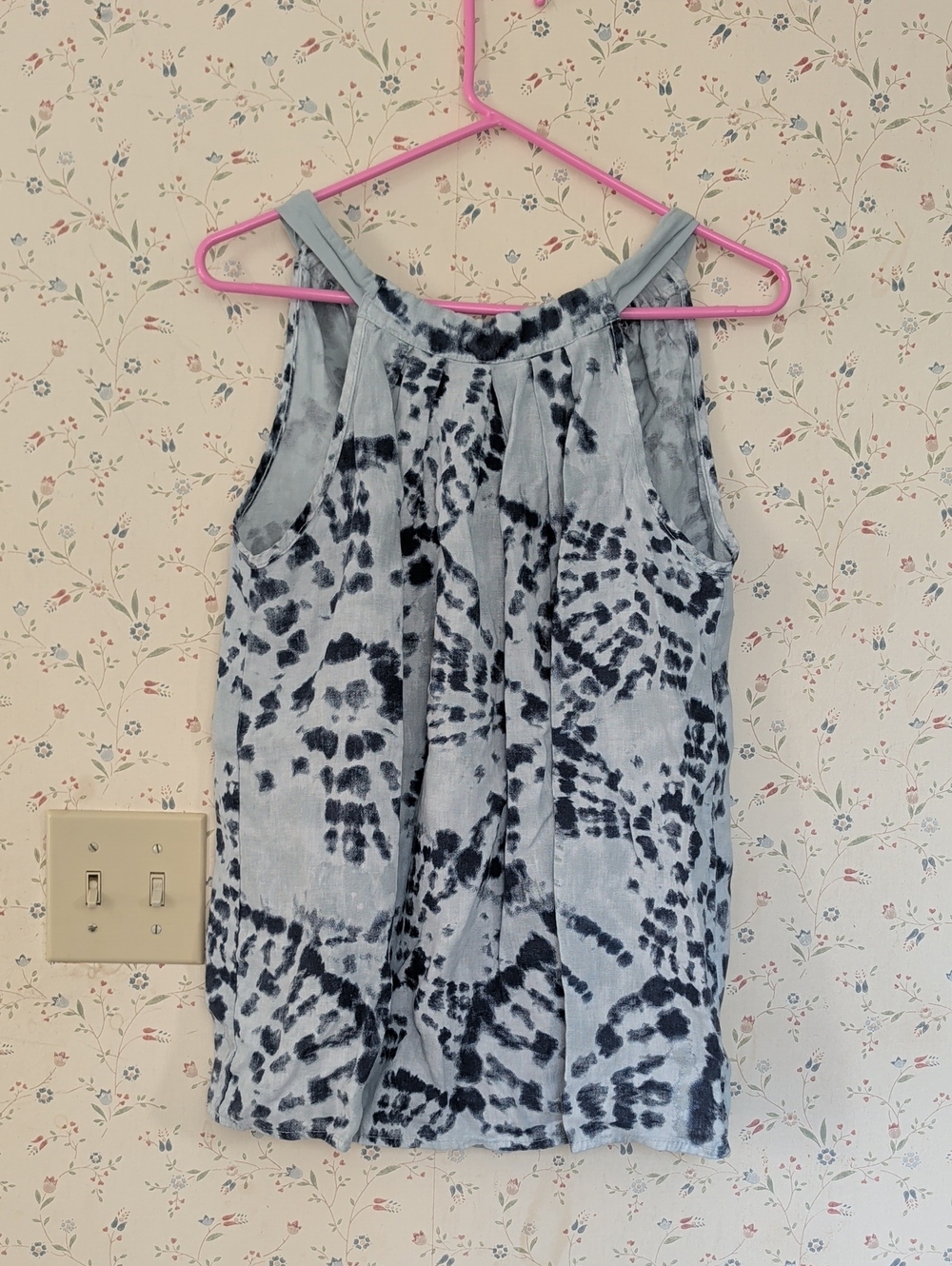 Bella Umbra Top Women’s Blue Tie-Dye Halter Tank M Hippie Cottage Prairie Boho